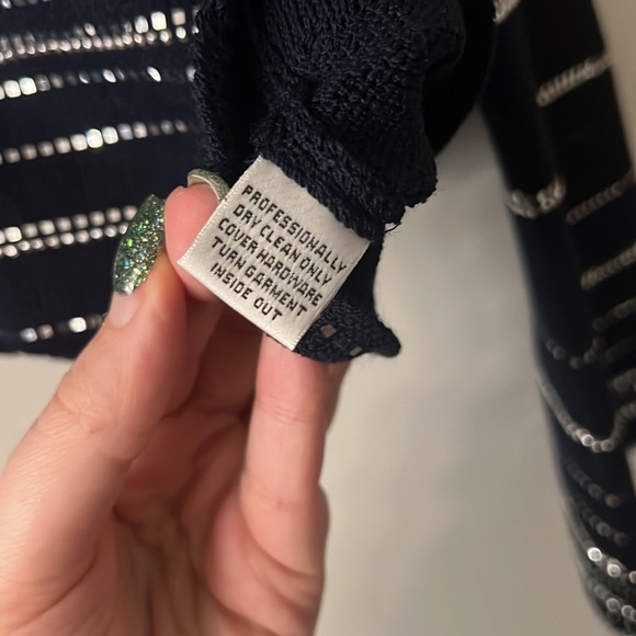 ST JOHN EVENING NAVY/ Horizontal line of glittering Rhinestone suit jacket - Picture 4 of 5